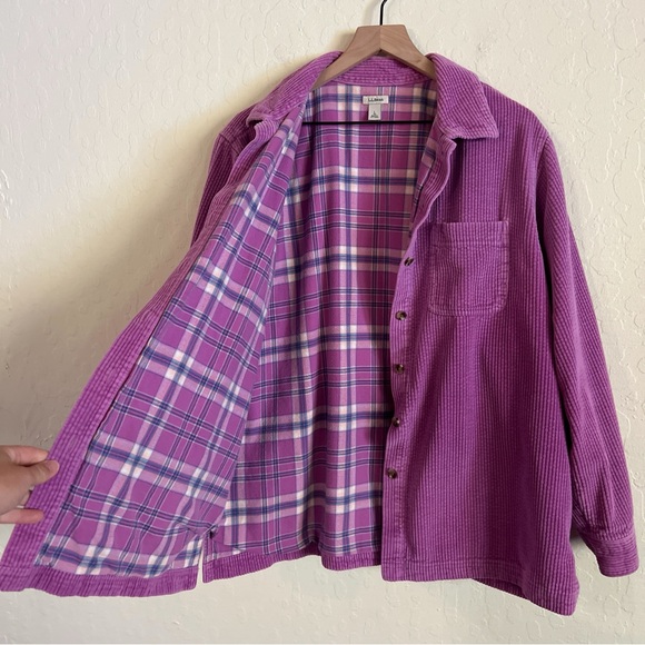LL Bean Flannel Lined Corduroy Button Front Shirt Jacket Shacket Large Plaid - Picture 1 of 7